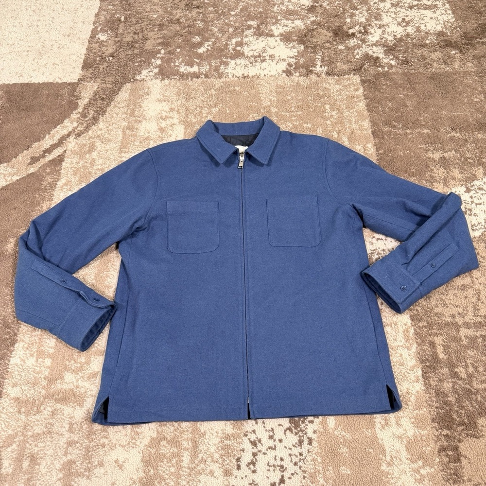 Sandro Wool Overshirt Jacket Mens XL Blue Full Zip Pocket Paris